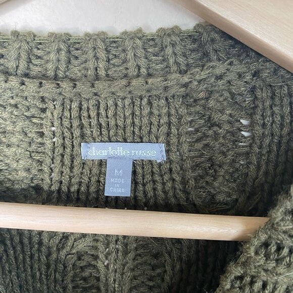 Charlotte Russe Olive cable knit cropped sweater - Picture 2 of 3